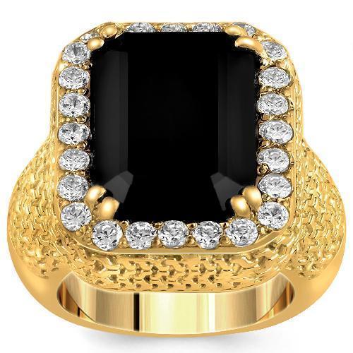 Sterling Silver Yellow Gold Plated Semi-Precious Crystal Black Onyx Ring