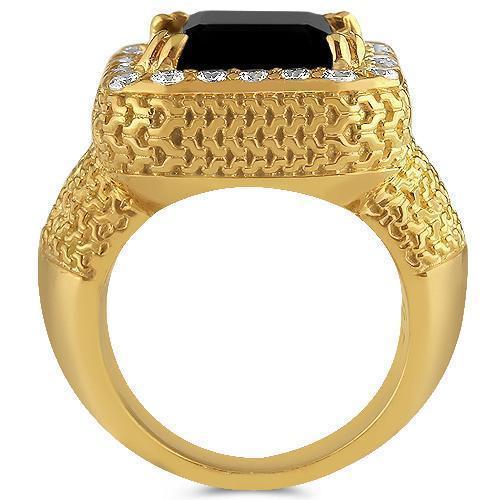 Sterling Silver Yellow Gold Plated Semi-Precious Crystal Black Onyx Ring