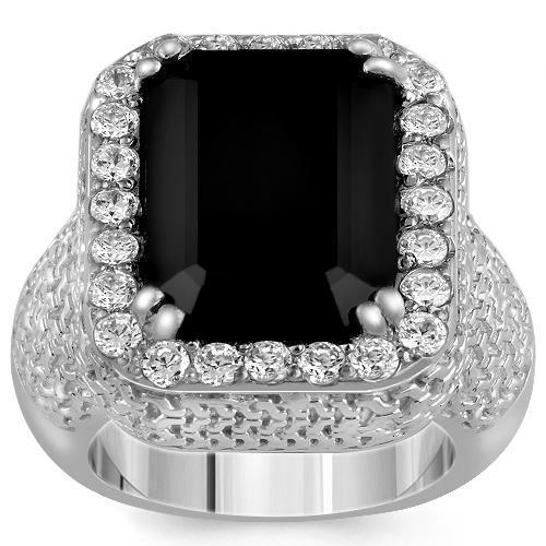 Sterling Silver Yellow Gold Plated Semi-Precious Crystal Black Onyx Ring