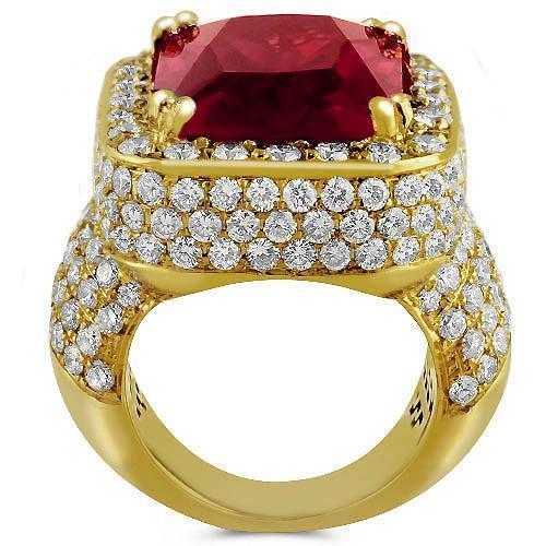 Sterling Silver Yellow Gold Plated Semi-Precious Crystal Mens Ruby Ring