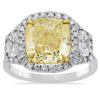 Thumbnail for Three Stone Fancy Yellow Diamond Ring in Platinum and 18k White Gold 6.51 Ctw