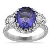 Thumbnail for Three Stone Oval Tanzanite Ring in 18k White Gold 4.56 Ctw