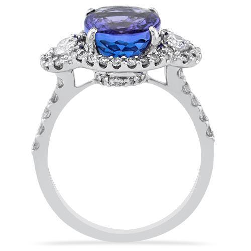 Three Stone Oval Tanzanite Ring in 18k White Gold 4.56 Ctw