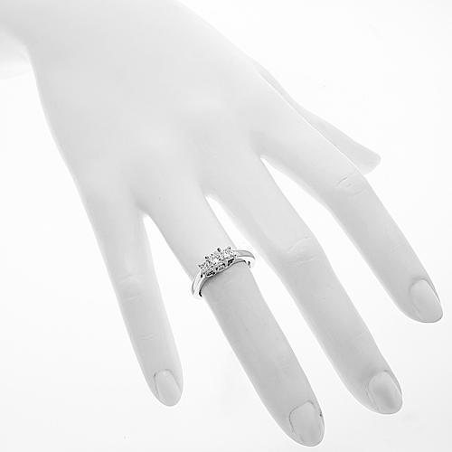 Three Stone Trellis Princess Diamond Engagement Ring 0.61 Ctw in 14K White Gold