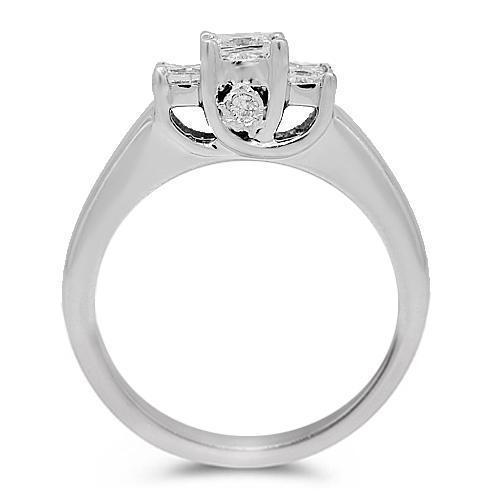 Three Stone Trellis Princess Diamond Engagement Ring 0.61 Ctw in 14K White Gold