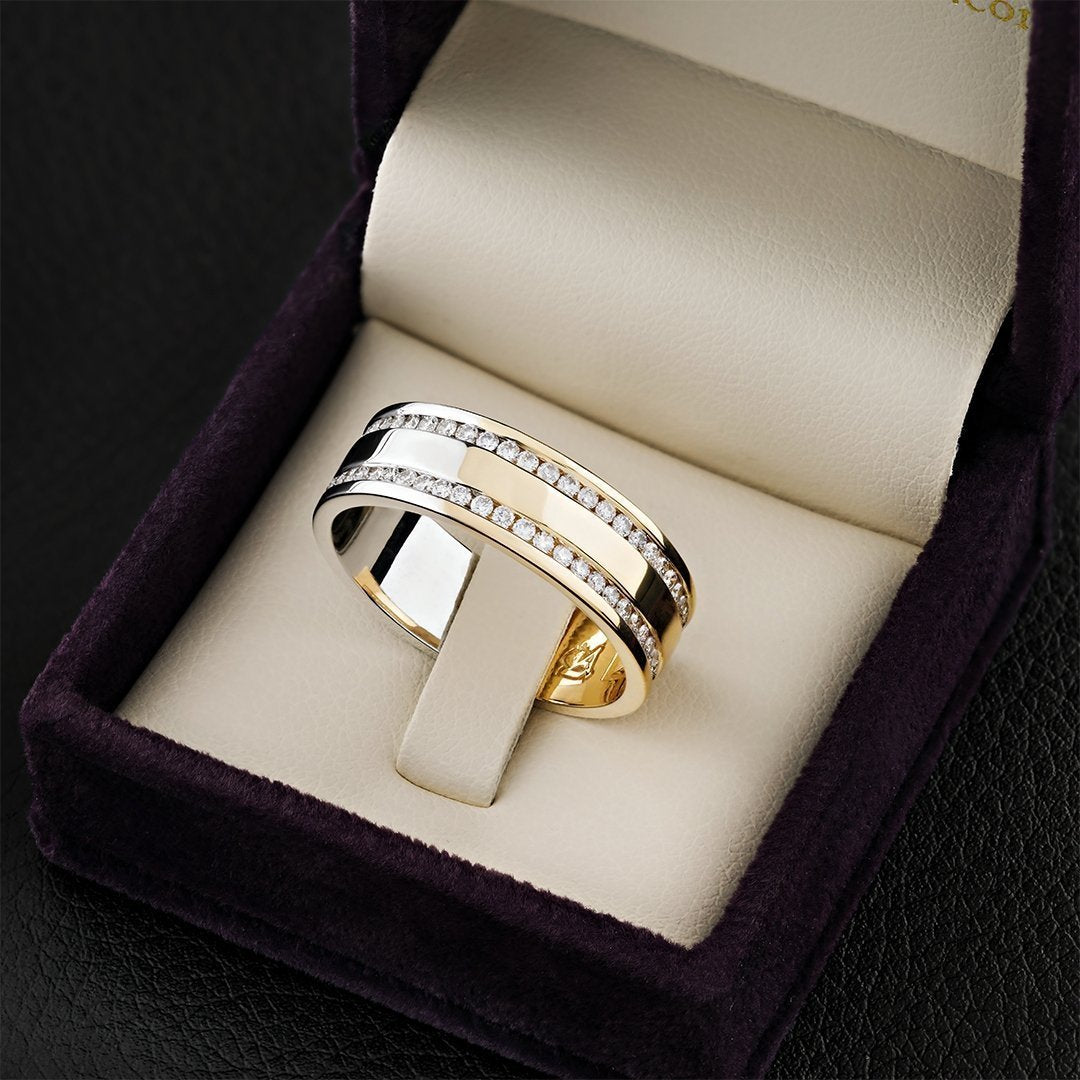 Two Tone 14k Gold Wedding Band Ring 1.44 Ctw