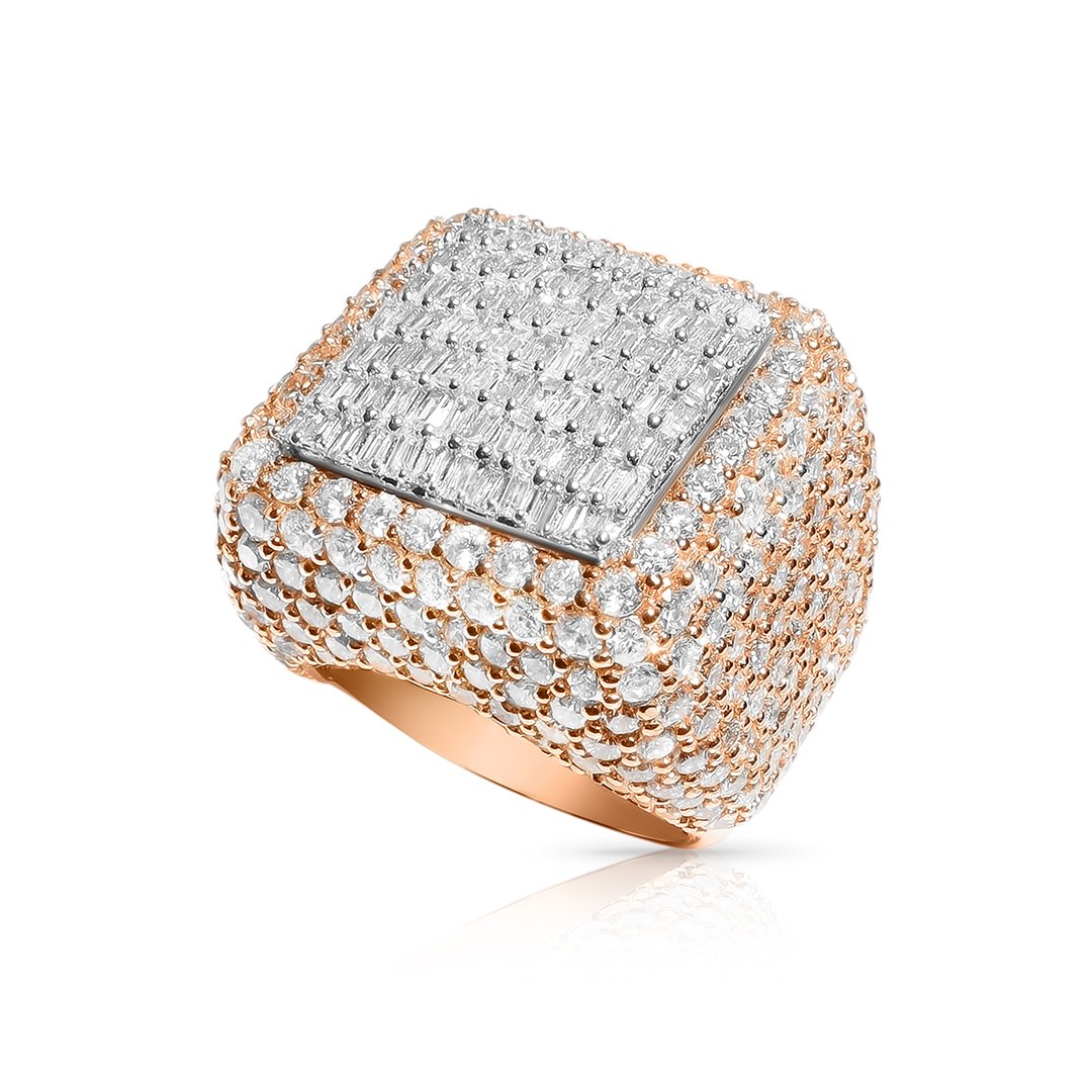 Rose/ White Two Tone Diamond Baguette ring in 14k gold  12ctw