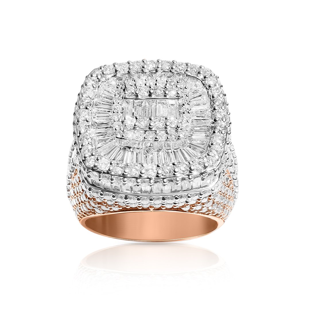 Rose/ White Two Tone Diamond Baguette ring in 14k gold 7ctw
