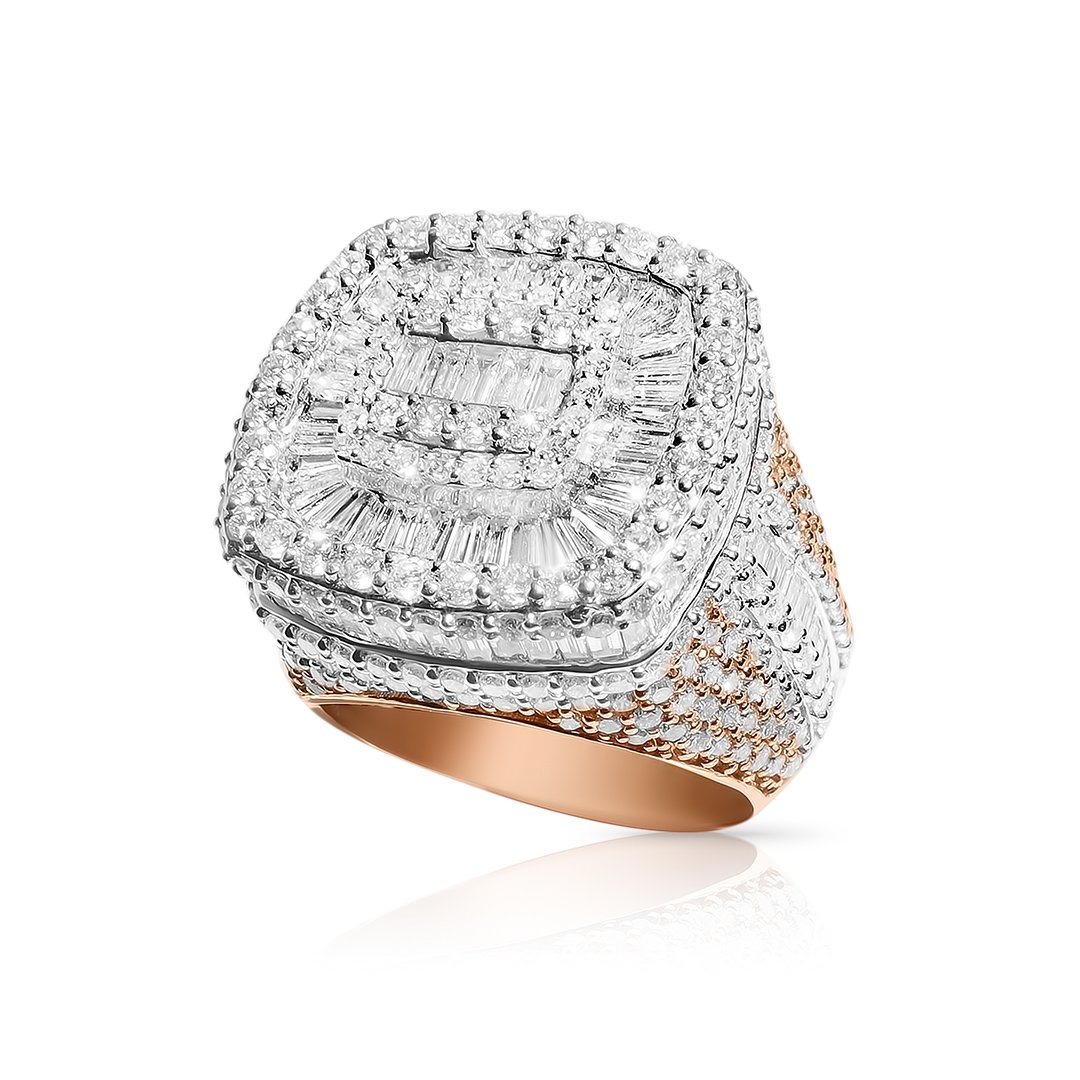 Rose/ White Two Tone Diamond Baguette ring in 14k gold 7ctw