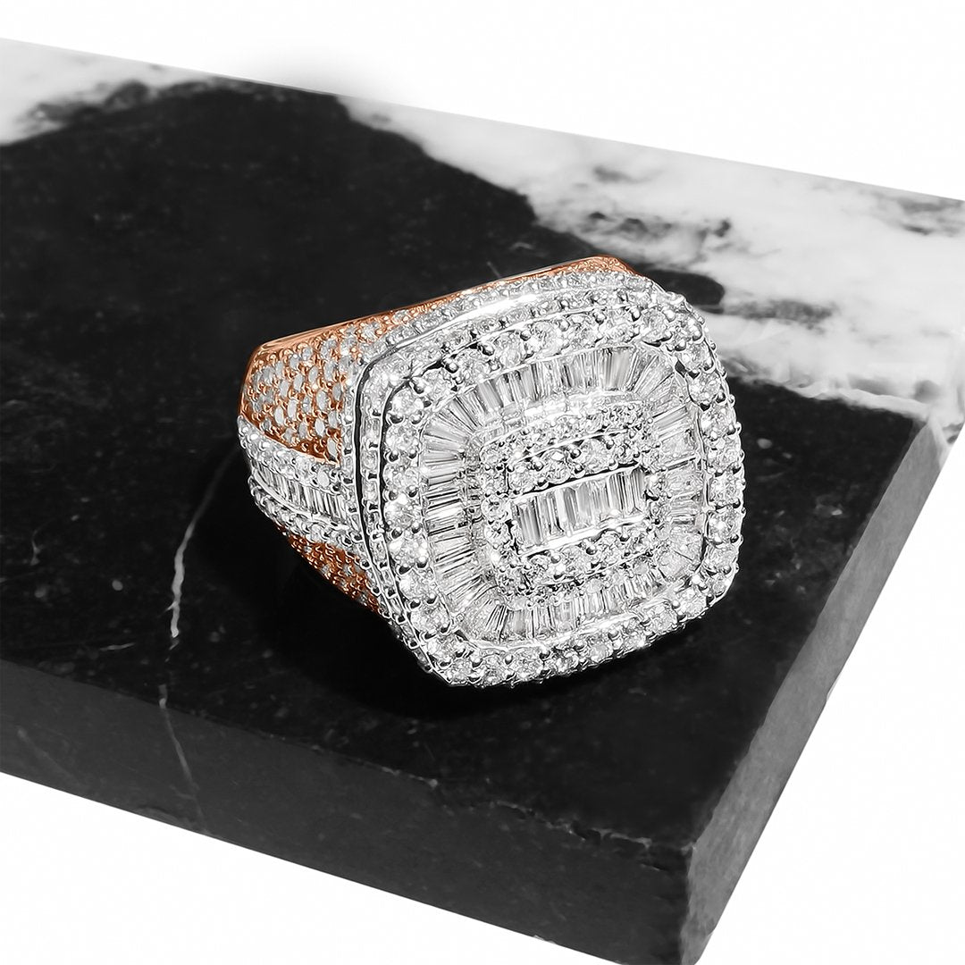 Rose/ White Two Tone Diamond Baguette ring in 14k gold 7ctw