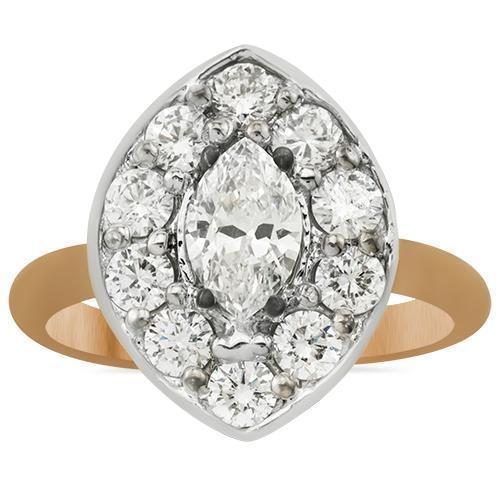 Two Tone Marquise and Diamond Cocktail Ring in 14k Rose Gold 1.64 Ctw