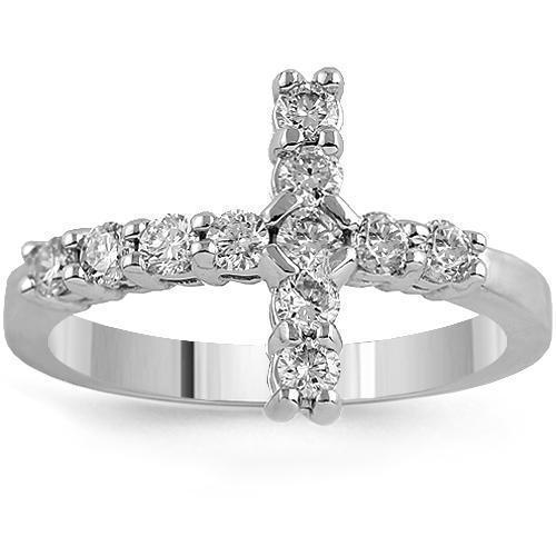 Womens VS Diamond Cross Ring Round Diamonds in 14K White Gold 0.75 Ctw