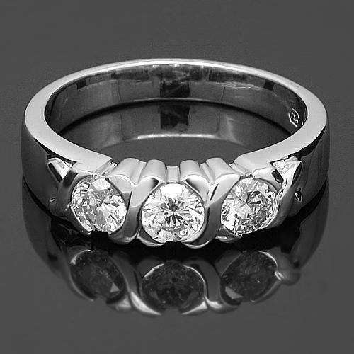 XO Anniversary Diamond Three Stone Ring in 14k White Gold 0.71 ctw