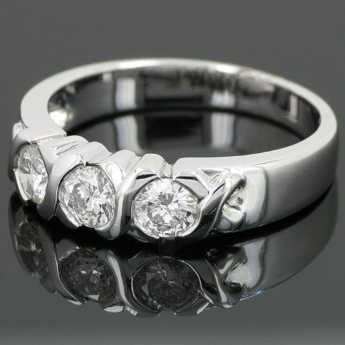 XO Anniversary Diamond Three Stone Ring in 14k White Gold 0.71 ctw