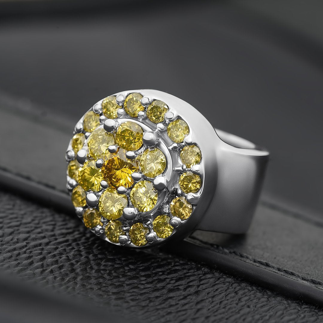 10k White Gold Yellow Diamond Ring 3.5 Ctw