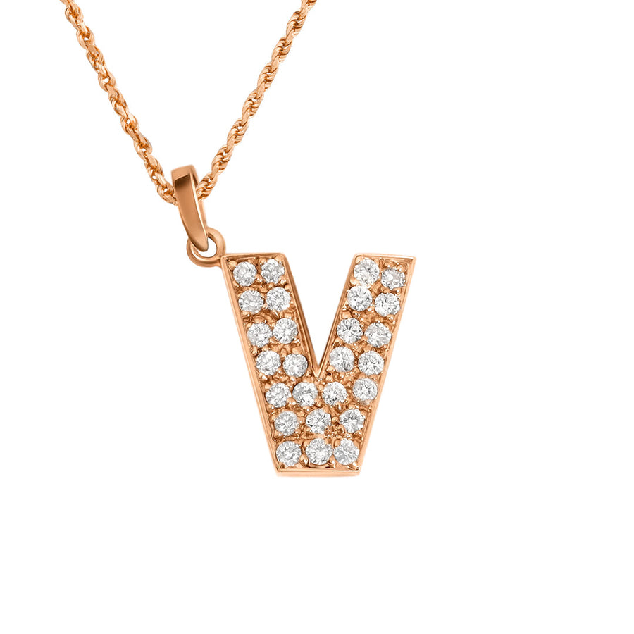 Rose Gold & Diamond Letter "V"