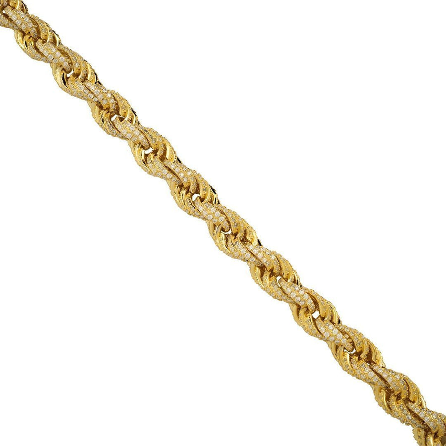 14 Yellow Gold Plated Sterling Silver Lab Created Diamonds Rope Chain 26 Inches 11 mm