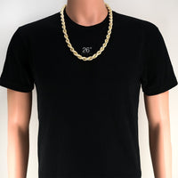 Thumbnail for 14 Yellow Gold Plated Sterling Silver Lab Created Diamonds Rope Chain 26 Inches 11 mm