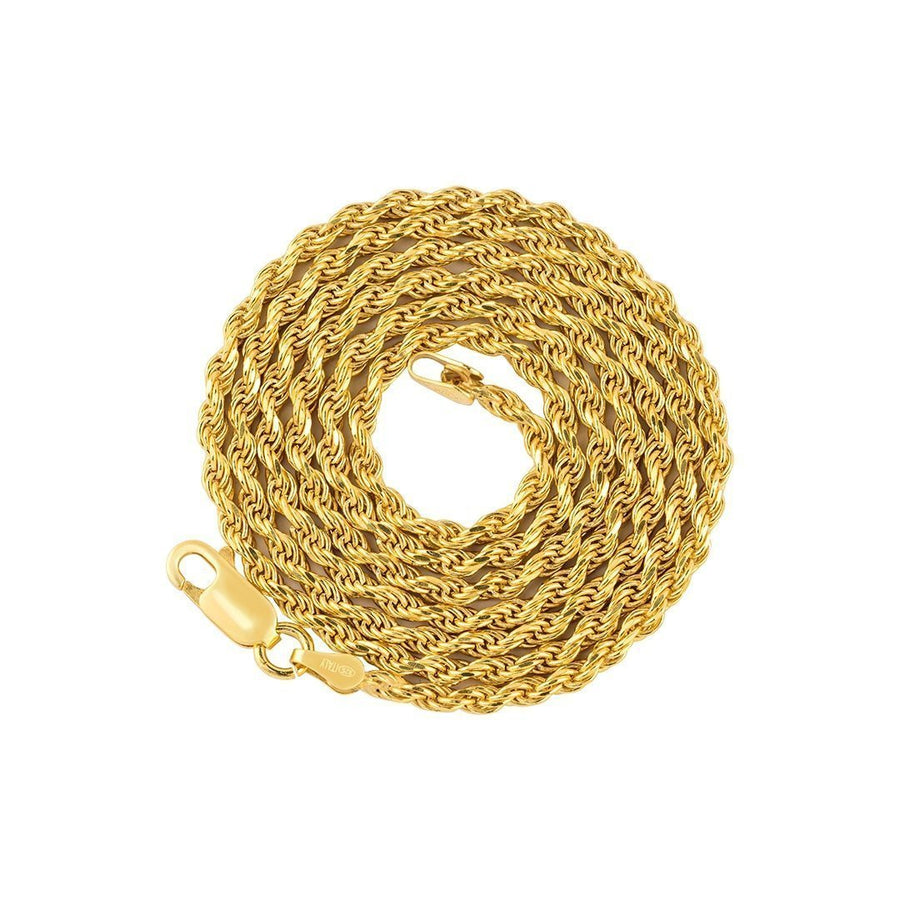 14k Yellow Gold Plated Sterling Silver Rope Chain 24 Inches 2.5 mm