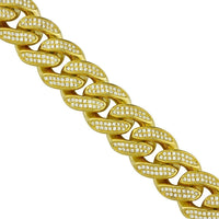 Thumbnail for 18k Yellow Gold Plated Sterling Silver Lab Created Stones Cuban Link Chain 28 inches Inches 13 mm