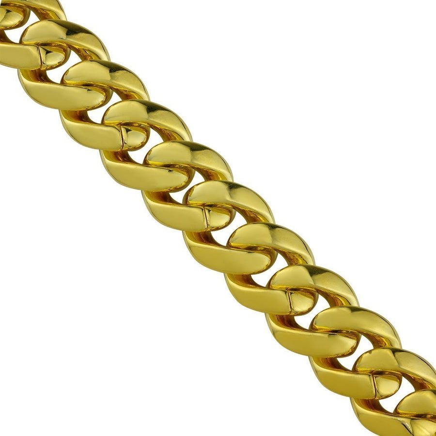 18k Yellow Gold Plated Sterling Silver Lab Created Stones Cuban Link Chain 28 inches Inches 13 mm