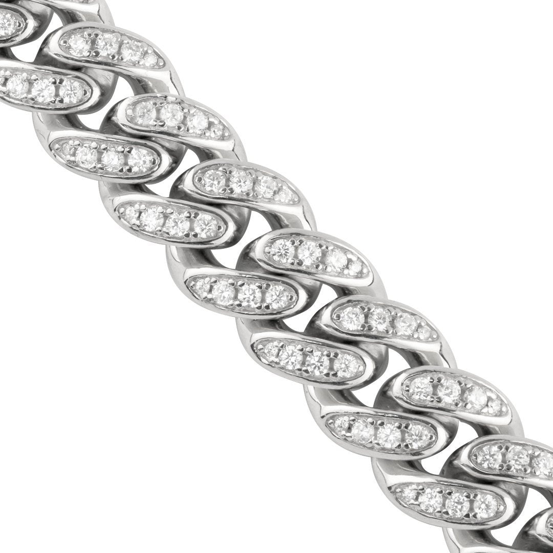 925 Sterling Silver Cubic Zirconia Stones Cuban Link Chain 10 mm 22 Inches