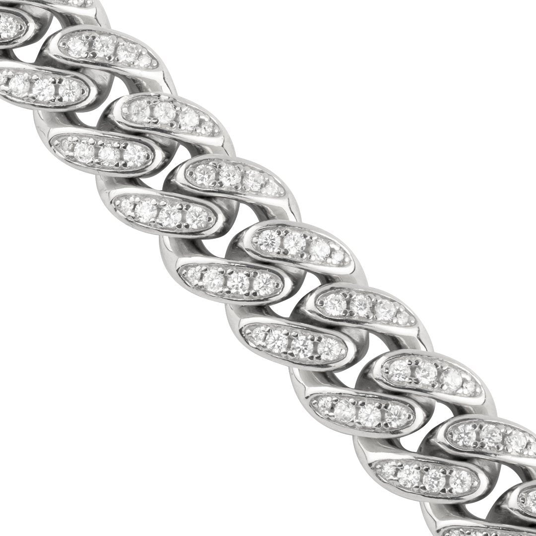 925 Sterling Silver Cubic Zirconia Stones Cuban Link Chain 10 mm