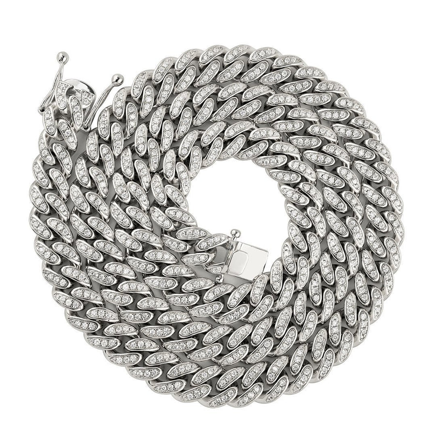 925 Sterling Silver Lab Created Stones Cuban Link Chain 10 mm 22 Inches