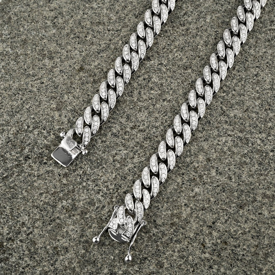925 Sterling Silver Lab Created Stones Cuban Link Chain 10 mm 22 Inches