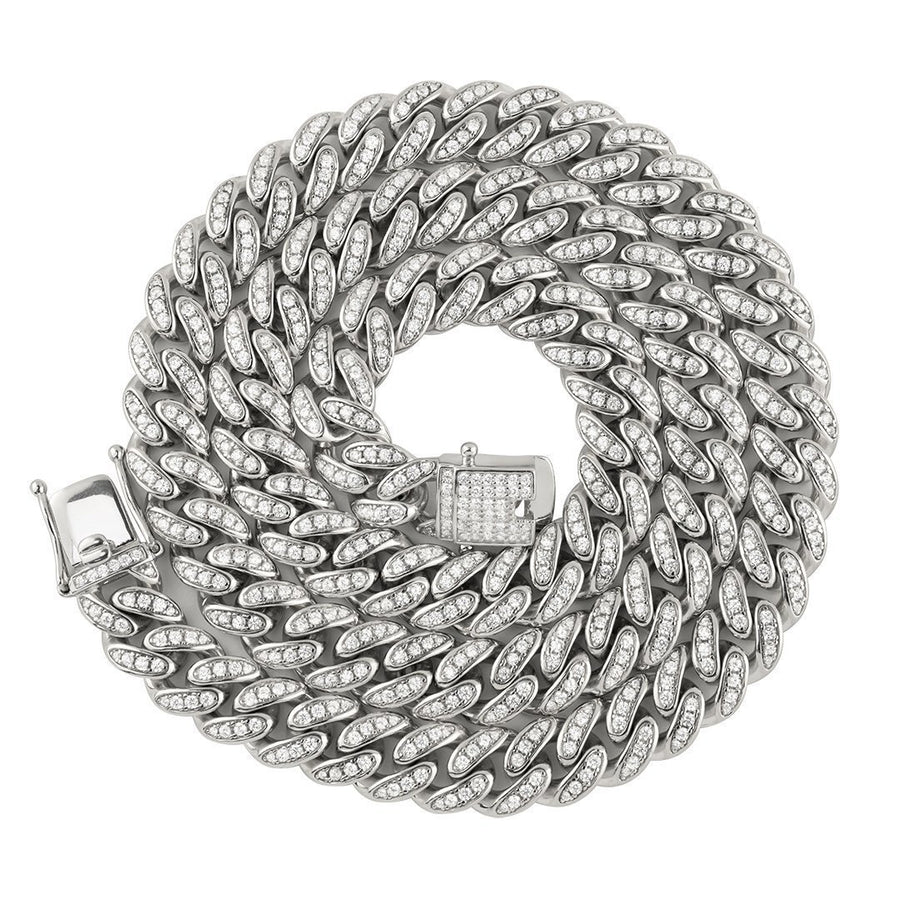 925 Sterling Silver Lab Created Stones Cuban Link Chain 22 Inches 10 mm