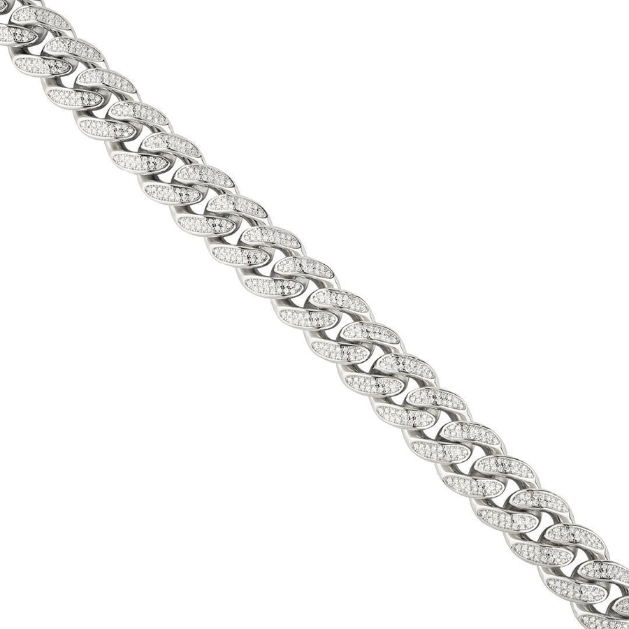 925 Sterling Silver Lab Created Stones Cuban Link Chain 28 Inches 13 mm
