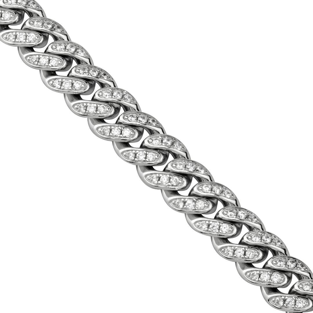 925 Sterling Silver Mens Cubic Zirconia Stones Cuban Chain 9 mm