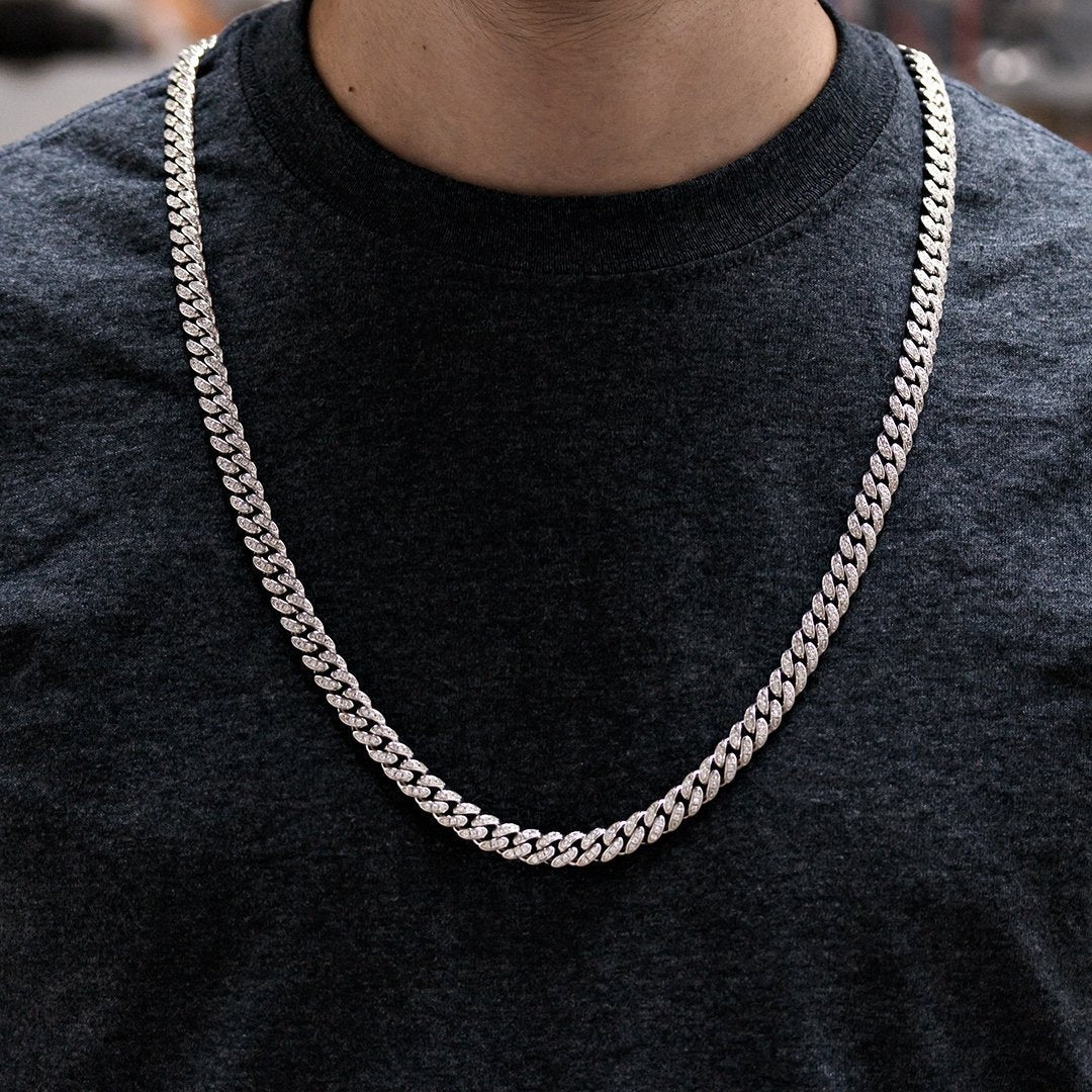 Sterling Silver Mens Cubic Zirconia Stones Cuban Chain mm