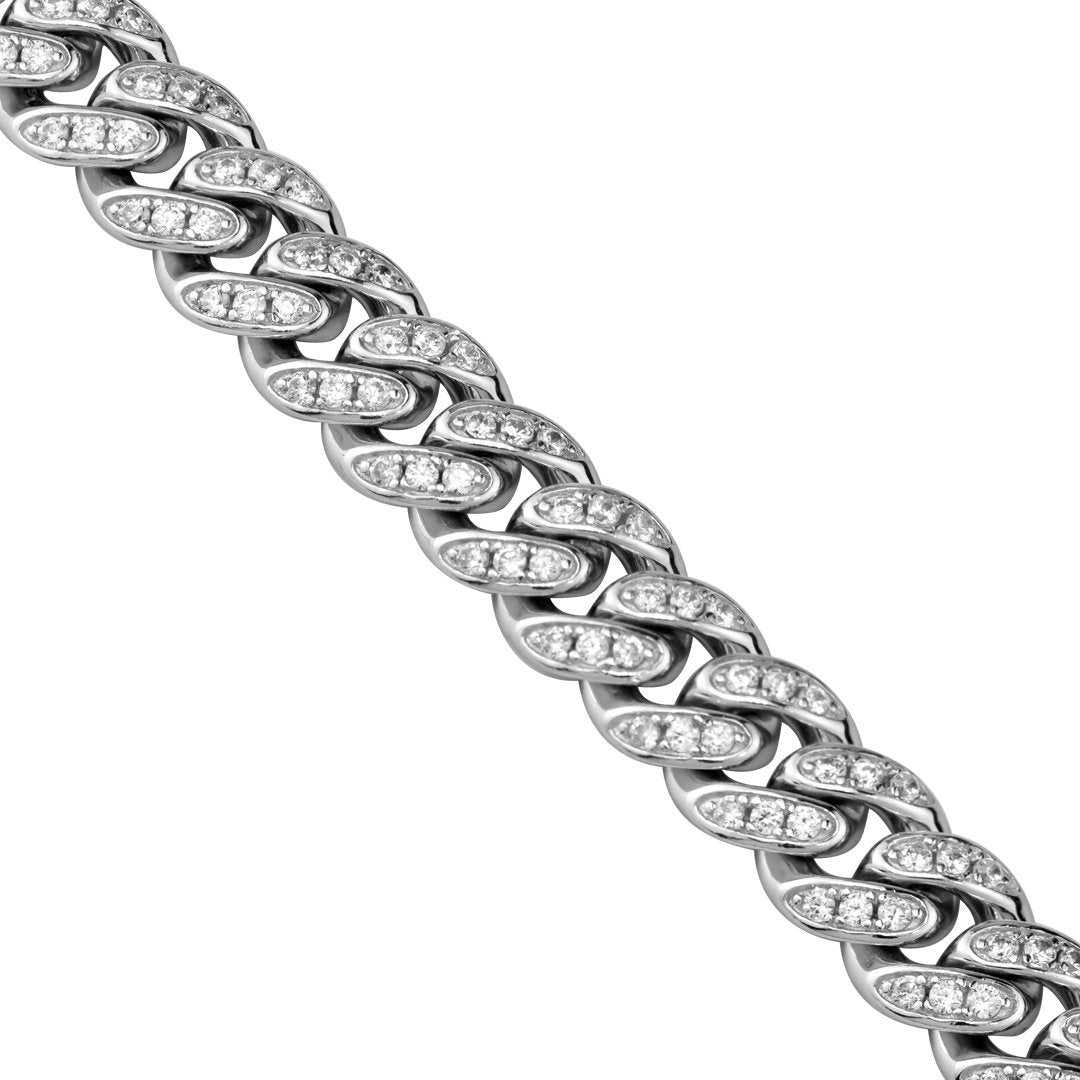 925 Sterling Silver Rhodium Plated Mens Cubic Zirconia Stones Cuban Chain 14.1 Ctw 9 mm