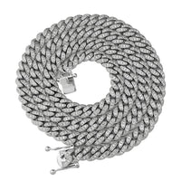 Thumbnail for Sterling Silver Rhodium Plated Mens Cubic Zirconia Stones Cuban Chain 9 mm 14.1 Ctw