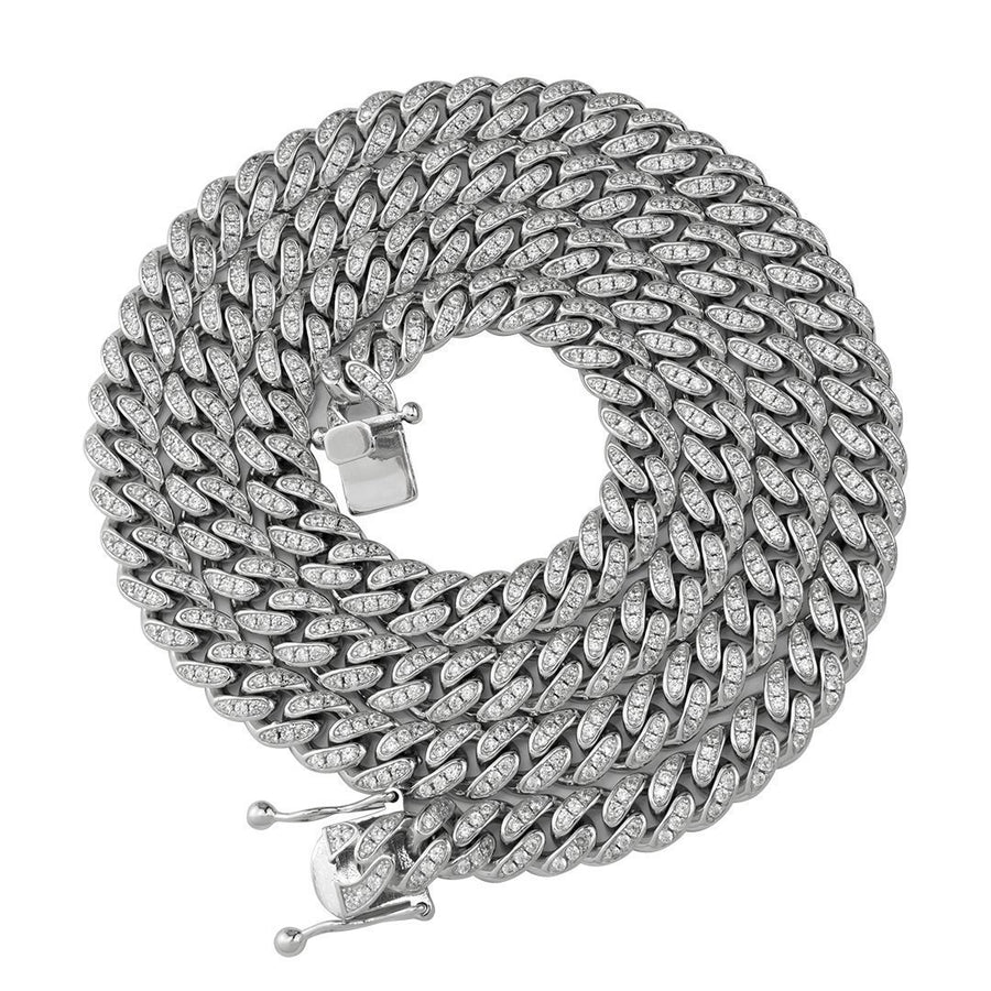 Cadena cubana de plata de ley rodiada para hombre con circonitas cúbicas de 9 mm y 14,1 quilates. 