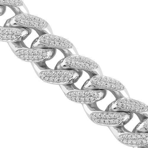 Sterling Silver Rhodium Plated Cuban Chain Mens Cubic Zirconia