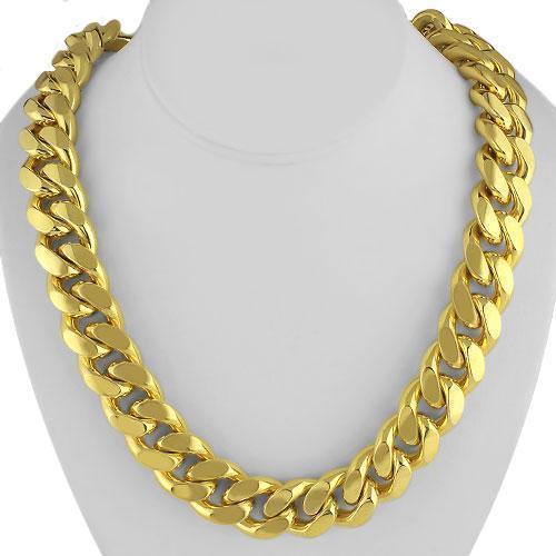 925 Sterling Silver Yellow Gold Plated Mens Cuban Chain 31" 19.85 mm
