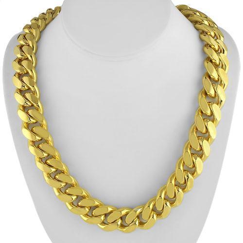 925 Sterling Silver Yellow Gold Plated Mens Cuban Chain 32" 19.95 mm