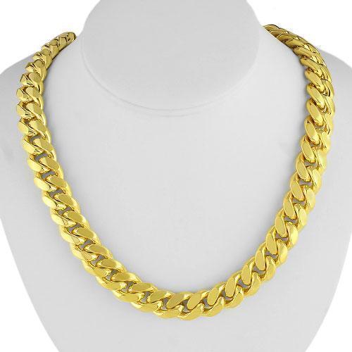 925 Sterling Silver Yellow Gold Plated Mens Cuban Chain 36" 14.60 mm