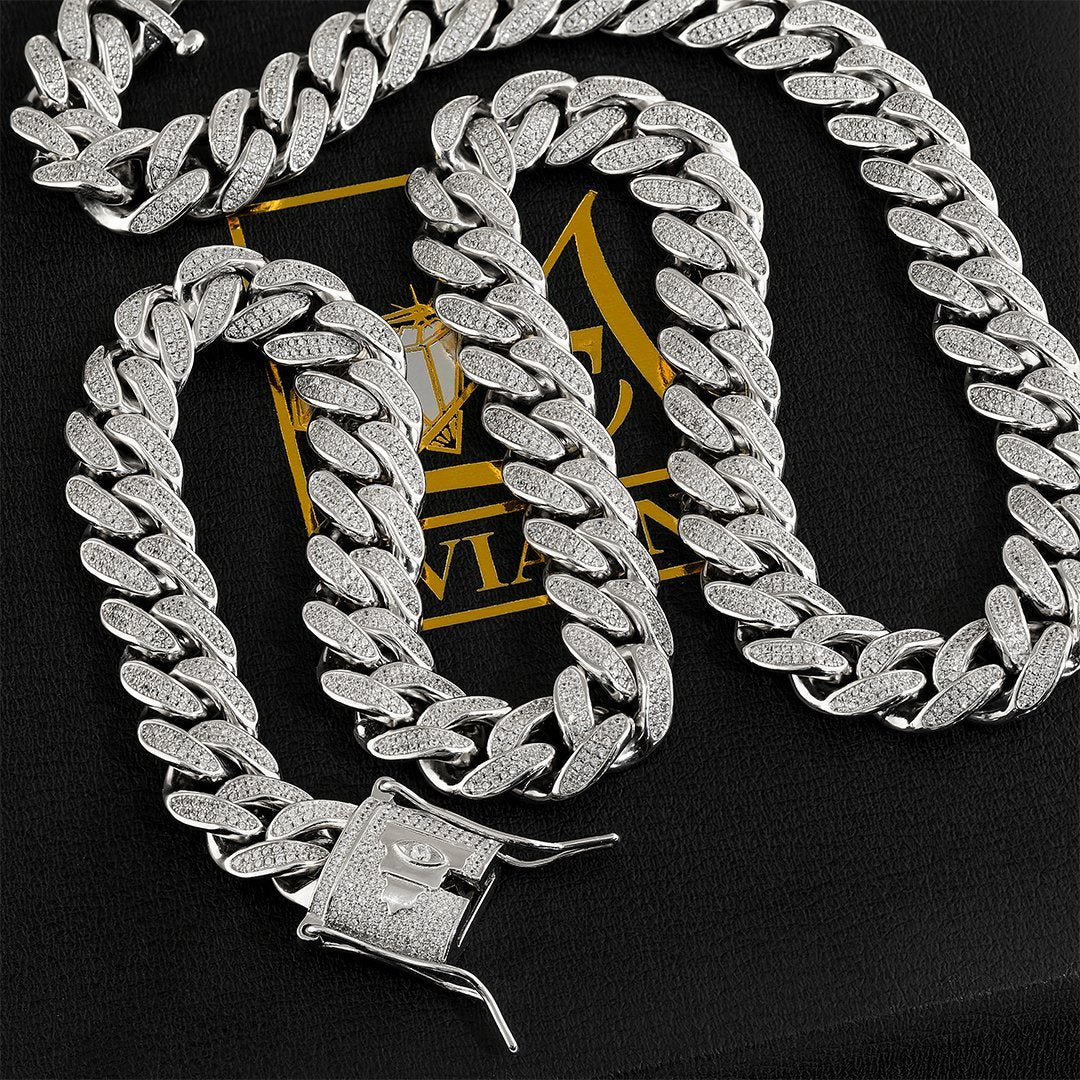 Gold Plated Silver Cuban Chain With CUBIC ZIRCONIA STONES 12.5 mm