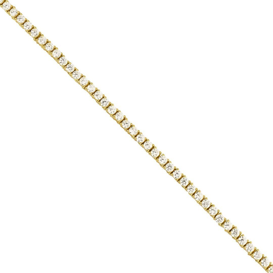 Gold Plated Silver Lab Created Stones Tennis Chain 17 Ctw 20 Inches 3.5 mm