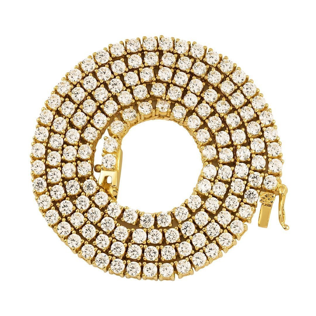 Gold Plated Silver Lab Created Stones Tennis Chain 17 Ctw 20 Inches 3.5 mm