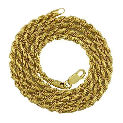 Rope Chain in 14k Yellow Gold Plated Sterling Silver 24 Inches 2.5 mm