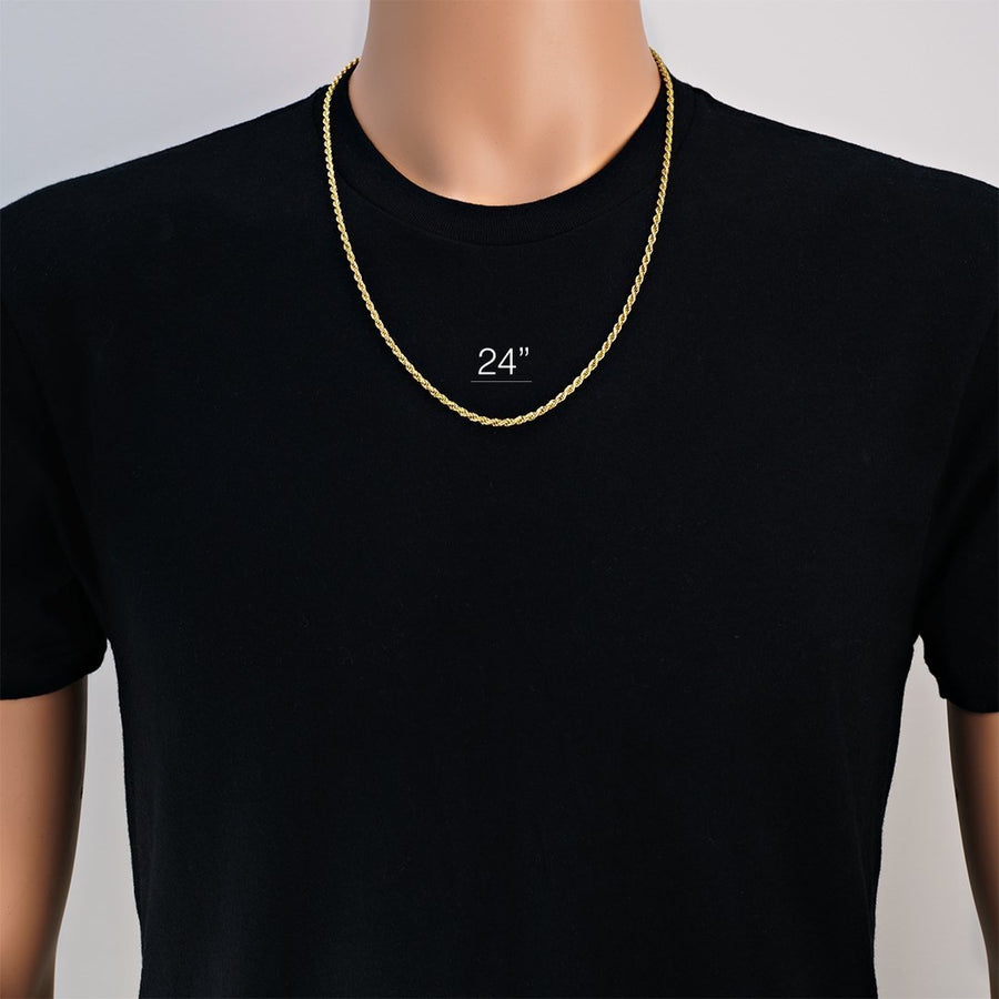 Rope Chain in 14k Yellow Gold Plated Sterling Silver 24 Inches 2.5 mm