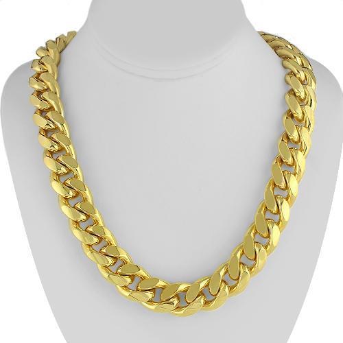 Sterling Silver Yellow Gold Plated Mens Cuban Chain 32" 17.55 mm