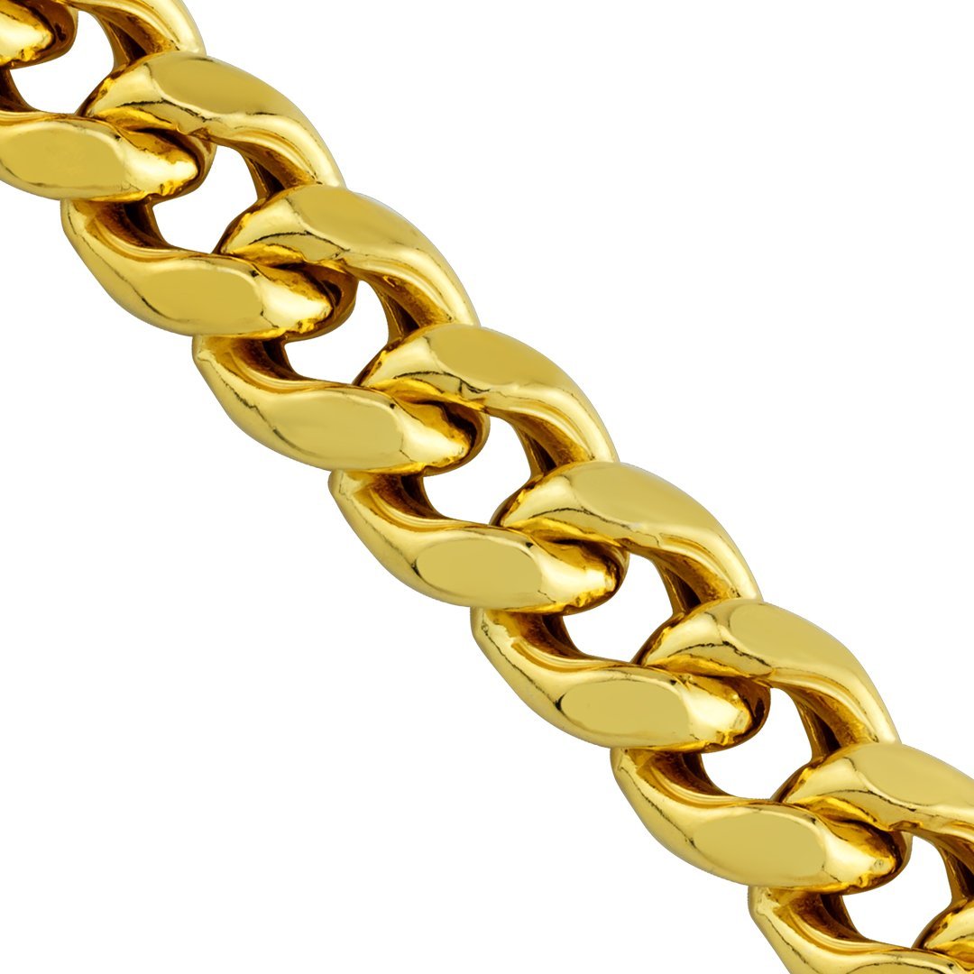 Yellow 14k Gold Plated Sterling Silver Cuban Link Chain 11 mm