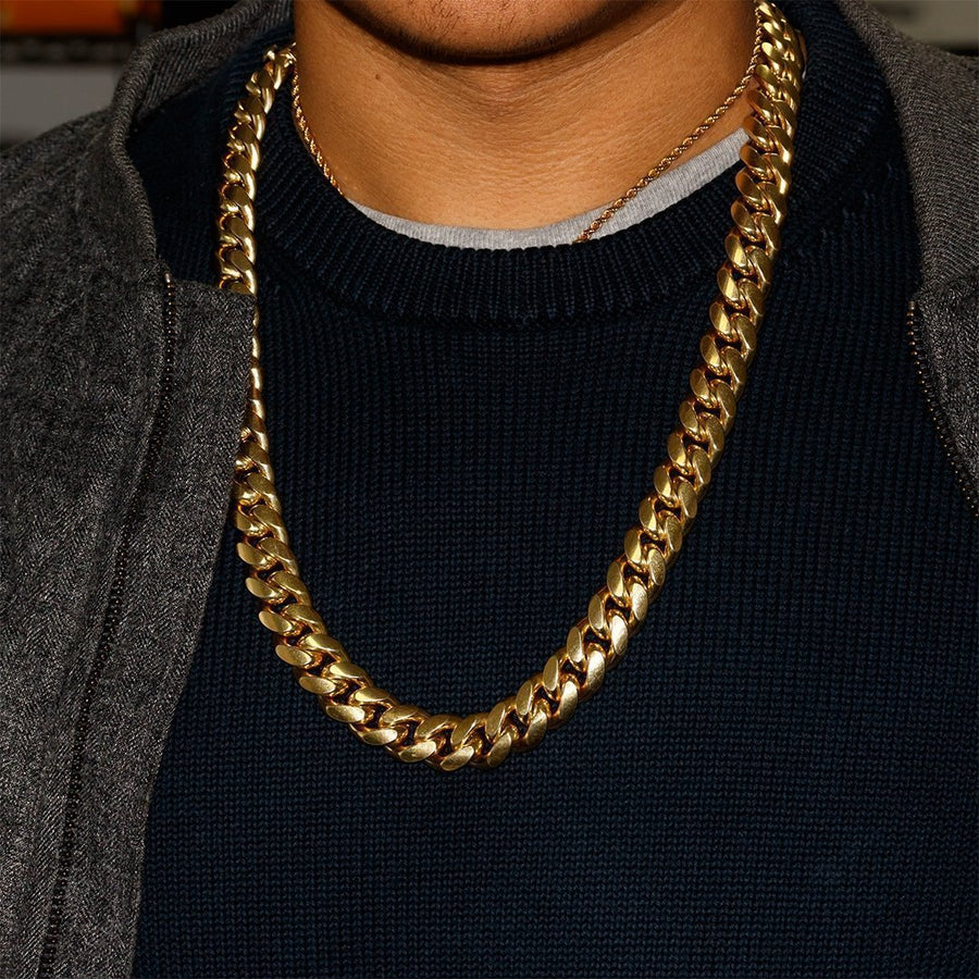 Yellow 14k Gold Plated Sterling Silver Cuban Link Chain 26 Inches 16 mm