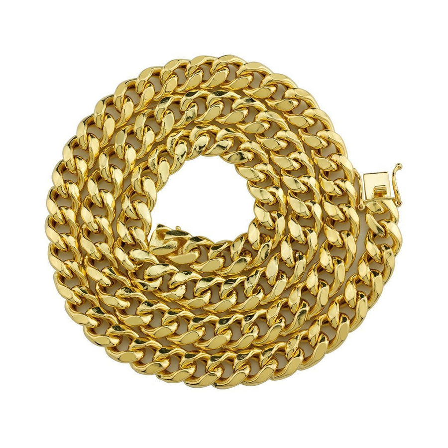 Yellow 14k Gold Plated Sterling Silver Cuban Link Chain 28 Inches 11 mm