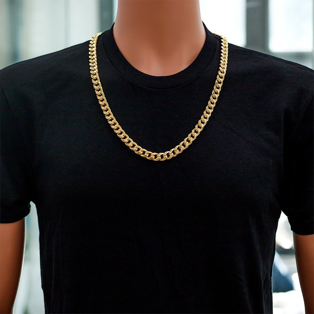 Yellow 14k Gold Plated Sterling Silver Cuban Link Chain 28 Inches 11 mm